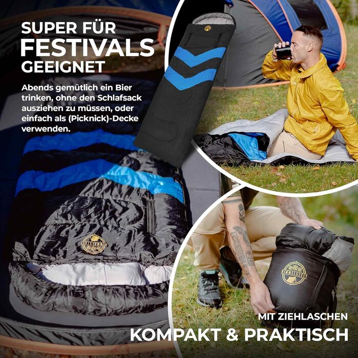 Спальний мішок HIMMELSZELT 4 сезони -5°C до +10°C, 220x85см, водонепроникний, DRYSHIELD, для кемпінгу, туризму, риболовлі, чорно-синій