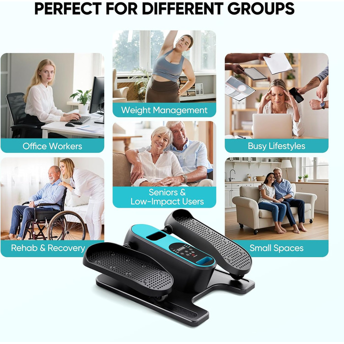 Електричний міні кросс-тренажер Dripex для дому з пультом, 12 швидкостей та 6 програмами, синій