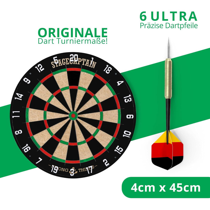 Дартборд Stagecaptain DBS-1715C Bullseye Champion з дротами – професійна стілдардс-дошка з сизалю з 6 дротиками та 4 наборами хвостовиків