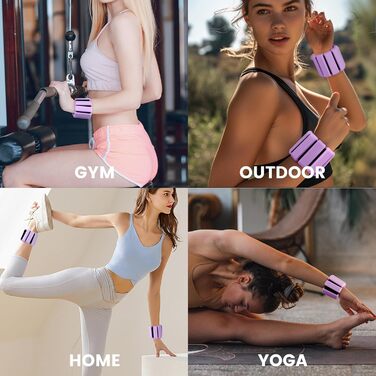 Ваги для ніг та рук, регульовані | Набір 2 шт (1 кг пара, 0,5 кг кожний) | Силіконові ваги на зап'ястя для жінок | Йога, Пілатес, танці, балет, біг, плавання, кардіо (фіолетовий)