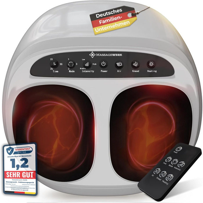 Електричний масажер для ніг преміум-класу | EMS масажер для ніг з функцією Shiatsu, вібрації та підігрівом. Покращує кровообіг, знімає біль при п'яткової шпори та нейропатії. Підходить для розміру ноги до 45. Білий колір