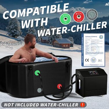 Складна крижанa ванна ALLPICK 150 см з кришкою, 370 л, для спортсменів, сумісна з охолоджувачем, для кріотерапії, для вулиці та дому, чорна