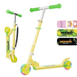 MEE GOO Роликовий самокат для дітей з алюмінію, складний, 3 регульовані висоти, LED колеса, жовтий