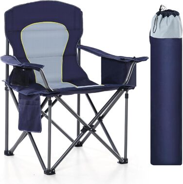 Крісло для кемпінгу High Point Sports, складне, 200 кг, з підлокотниками та тримачем для напоїв, Navy Blue
