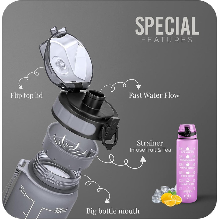 Фляга спортивна Roe Tenpo 1L Tritan, BPA-free, для спорту та відпочинку (фіолетова)