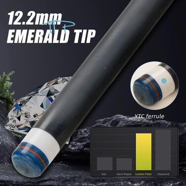 CRICAL Більярдний кий з карбонового волокна, 147.3 см, професійний, з'єднання 3/8 x 8, наконечник 12.5 мм