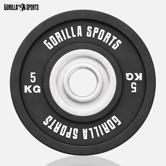 Бамперні диски GORILLA SPORTS 50 мм, 5-25 кг, гумовані, чавун, для штанги, олімпійські гирі
