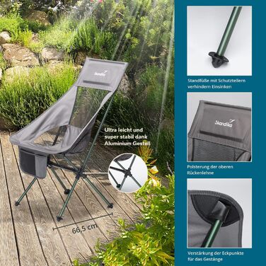 Крісло для кемпінгу Skandika Compact, 150 кг, 2 шт. | Кемпінг, рибалка, компактне, складне, легке, зручне, сіре/зелене