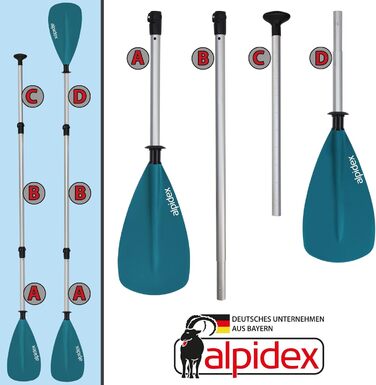 ALPIDEX 2-в-1 весло для SUP/каяка: регульоване, легке, телескопічне (160-207см), алюмінієве. Підходить для веслування на SUP та каяку. Petrol