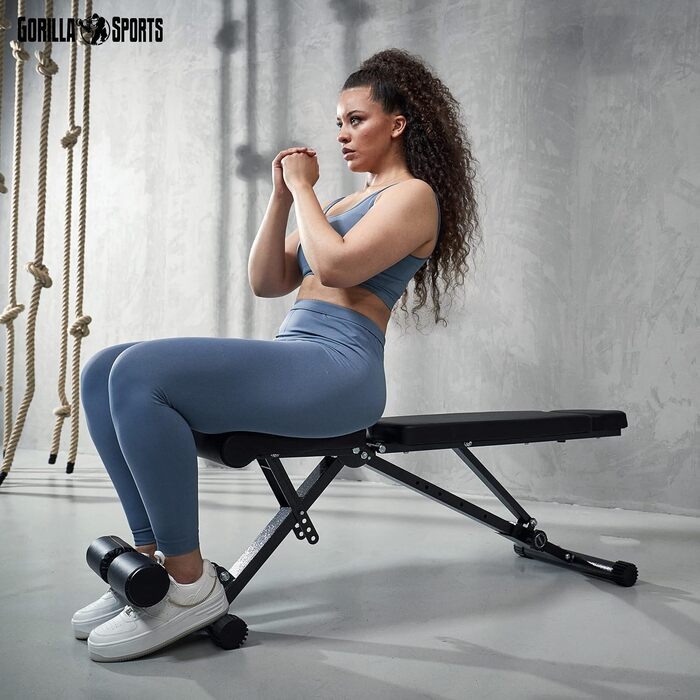 GORILLA SPORTS® Складана лавка для жиму, 8-позиційна спинка, 4-позиційне сидіння, з утримувачем для ніг, універсальна тренувальна лавка до 200 кг
