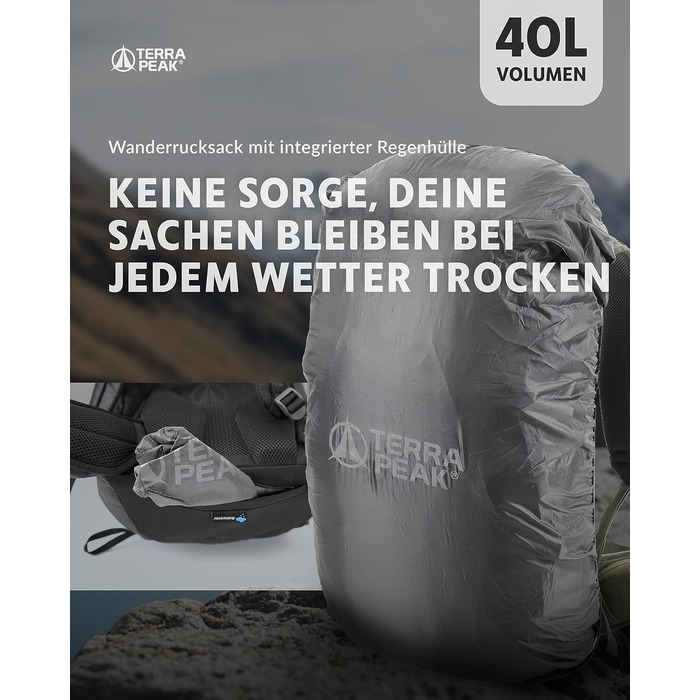 Рюкзак Terra Peak для туризму з вентильованою спинкою, 20/30/40 л, кріпленням для питної системи та дощовиком, міський і трекінговий рюкзак з поясом для стегон