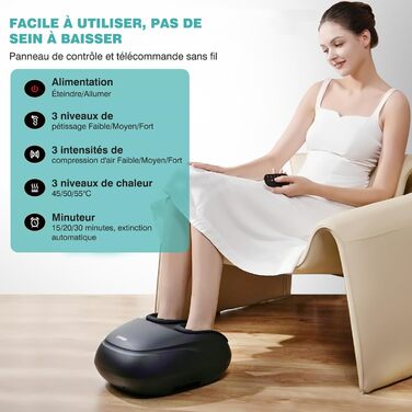 Електричний масажер для ніг KNQZE з підігрівом, Shiatsu масаж, для фасціїту та нейропатії, підходить для розміру взуття до 46, чорний