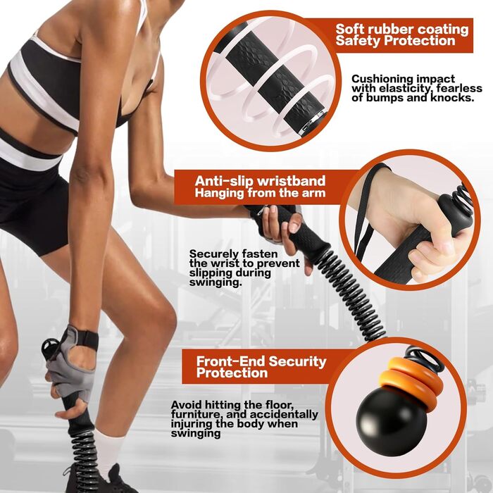 Важкі тренувальні канати, бойові канати без мотузки, бездротові тренувальні канати з регульованим обтяжувачем та ергономічною ручкою