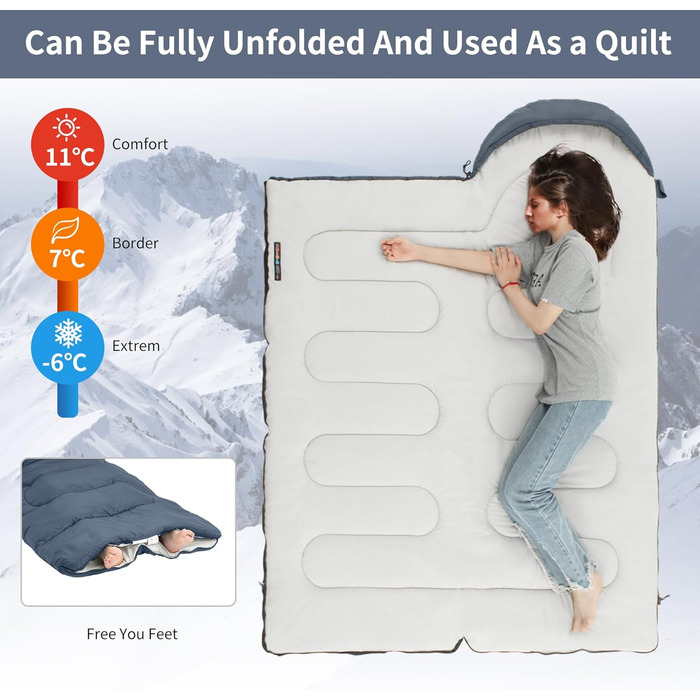 Спальний мішок Naturehike з капюшоном, ковдровий, для кемпінгу, легкий та зручний, ідеальний для подорожей та активного відпочинку на природі, Marineblau-rechts (11°C)