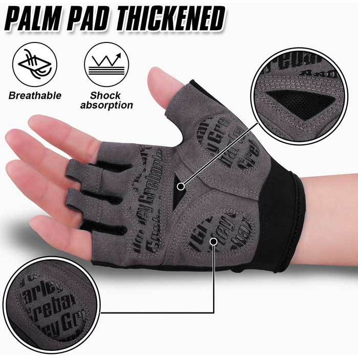 Велосипедні рукавички Grebarley для гірського велосипеда, чорні, унісекс, з антиковзким покриттям та амортизацією