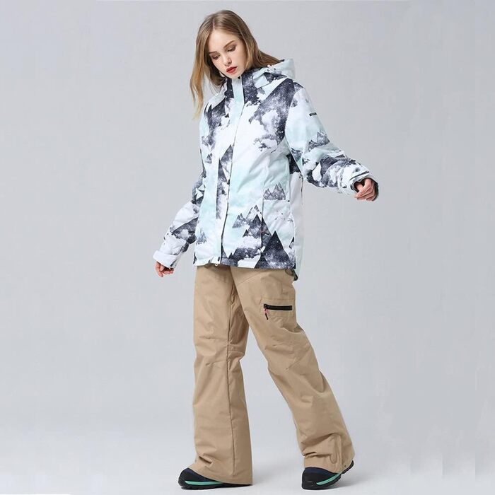 Водонепроникний та вітронепроникний жіночий комплект для катання на лижах та сноуборді, теплий зимовий костюм для туризму та активного відпочинку (оранжево-чорний, білий з рожевим)