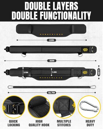 Пояс для важкої атлетики Manueklear 2-в-1 з мотузкою 92 см, подвійний, для пауерліфтингу та фітнесу, з навантаженням, чорний, S (26-29 дюймів)
