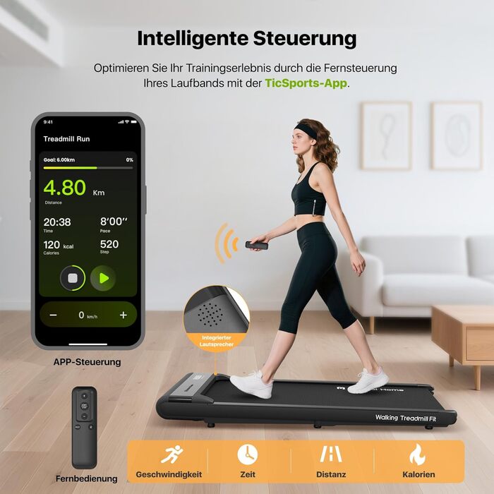 Walking Pad Smart KI: компактний біговий тренажер 2-в-1 для дому та офісу | LED-дисплей, пульт керування, 6 км/год, до 120 кг