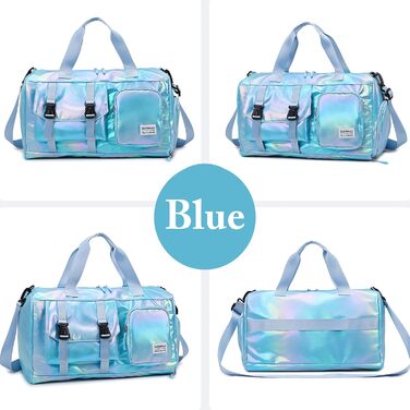Спортивна сумка для фітнесу та подорожей для жінок і чоловіків з відділенням для взуття та вологих речей, універсальна сумка для залу та плавання + набір наклейок-літер Chenille (26 шт, сині)