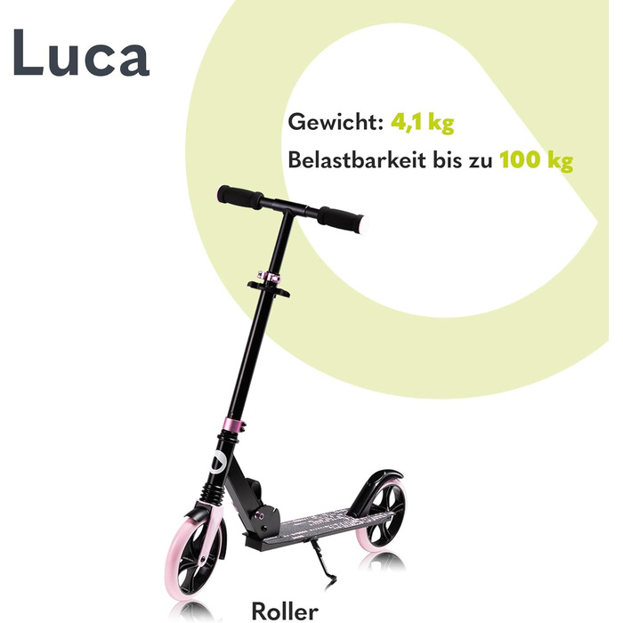 Самокат LIONELO Luca для дітей і дорослих, до 100 кг, складаний, легкий 4 кг, міцна конструкція, 20 см колеса, амортизація ShockResist, заднє гальмо, нековзкий