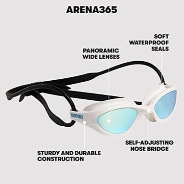 Окуляри для плавання ARENA 365 для дорослих, унісекс, антифог, широкі лінзи, UV-захист, саморегулюючий перенісся