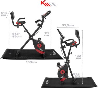 Складаний велотренажер KM Fit 2в1 з LCD-дисплеєм, 16 рівнів навантаження, сенсором пульсу, килимком та тримачем для телефону