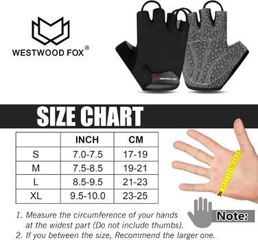 Велосипедні рукавички WESTWOOD FOX, напівпальцеві, унісекс, з підкладкою на ручках, з неслизькою долонею, для MTB, чорні, XL