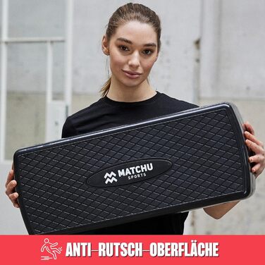 Степ-платформа MATCHU для фітнесу, регульована висота 9/14 см, до 200 кг, нековзка поверхня, пластик, чорна