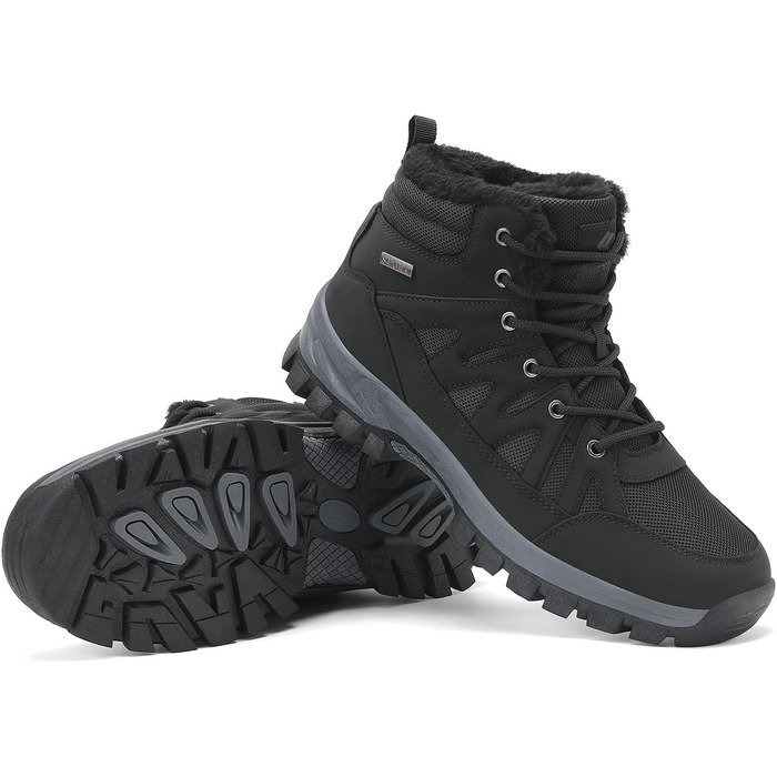 Чоловічі зимові черевики FLARUT: тепла підкладка, для хайкінгу, трекінгу, снігових прогулянок, чорний, 46 EU