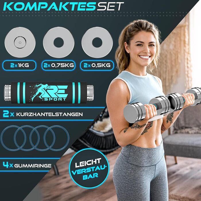 Набір гантелей 2 шт. з масивного сталі 2,5/5/7,5/10 кг | Гантелі з набором ваг та пінополіуретановими ручками | Фітнес гантелі для дому, силові тренування та нарощування м'язів, блакитний (2 x 5 кг)