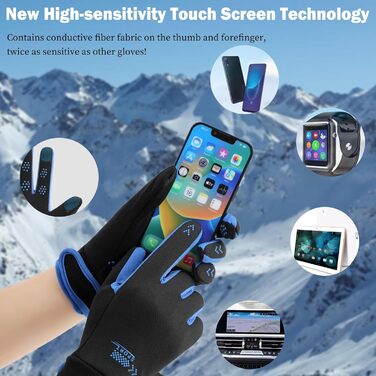 Рукавички сенсорні чоловічі жіночі спортивні термо рукавички для зими, антиковзаючі, для активного відпочинку, бігу, їзди на велосипеді, походів (чорний, синій)