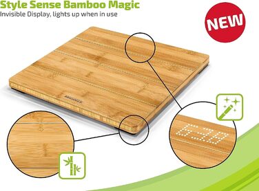 Електронна вага Soehnle Style Sense Bamboo Magic з натурального бамбука, LED-дисплей, прихований екран, до 180 кг, для тіла