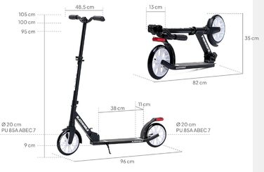 Самокат міський BLACKWHEELS Zoom City-Scooter 200мм, алюмінієвий, з амортизатором, складаний, регульований кермо, чорно-білий