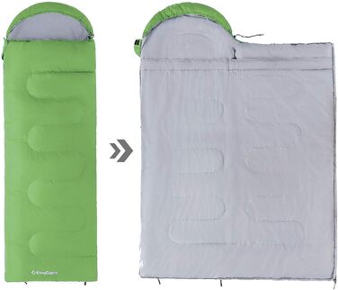 Спальний мішок KingCamp Oasis 250 - літній, для кемпінгу та відпочинку на природі, зелений, довжиною 2.2м, шириною 2.2м, температура комфорту -3°C