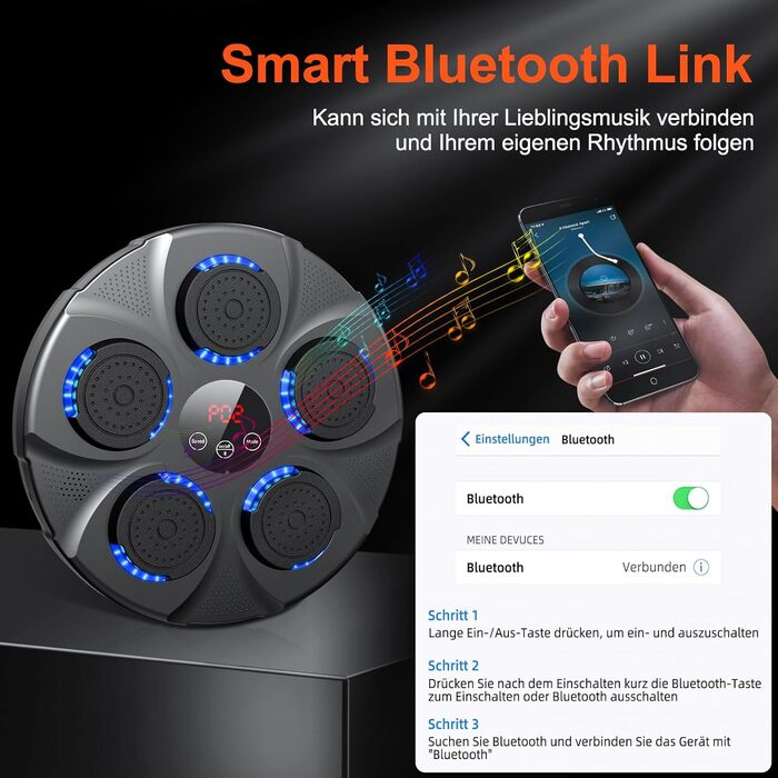 Музичний бокс для боксу HotHands з LED, Bluetooth, 9 режимів швидкості, електронний тренажер для дітей і дорослих для дому