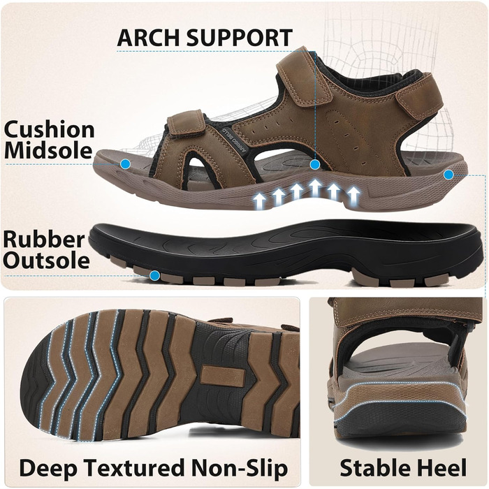 Чоловічі сандалі ARRIGO BELLO для трекінгу та пляжу, коричневі, розмір 43 EU