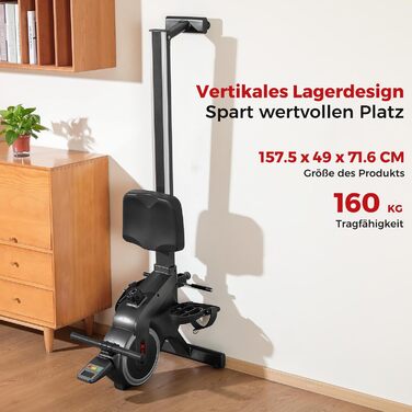 Дріпекс - тренажер для дому, бігова доріжка для веслування, до 160 кг, 16 рівнів опору, Bluetooth, LCD, тихий, чорний