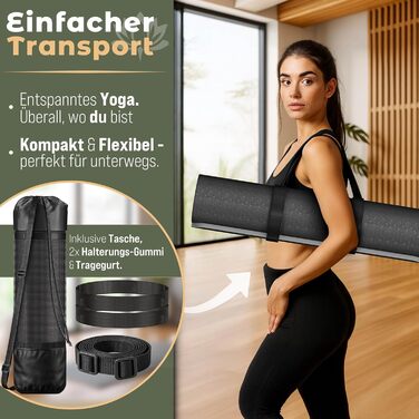 RE:SPORT Килимок для йоги та фітнесу | Без фталатів | Не слизький | 183 x 61 x 0,6 см | Чорний/Сірий