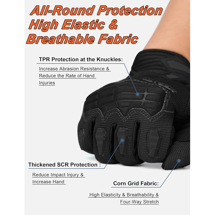 Велосипедні рукавички KUTOOK MTB для чоловіків та жінок, з підкладкою на долоні 5 мм, захист TPR SCR, сенсорний екран, дихаючі, зелені (XL, чорні)