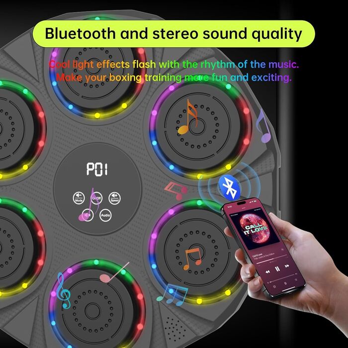 Музична боксерська машина LeuKoles з Bluetooth, LED підсвіткою та рукавичками, настінна електронна груша з 9 режимами швидкості та режимом підрахунку