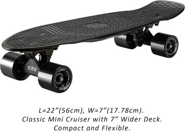 Скейтборд KMX Classic Mini Cruiser 22/27 дюймів для дітей, підлітків та дорослих. Алюмінієві осі, підшипники ABEC-9, колеса 60мм (Чорний)