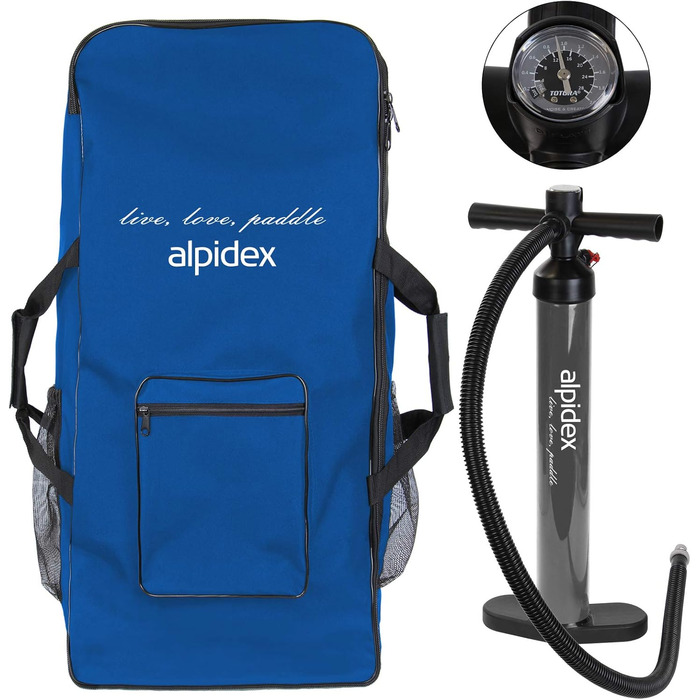 Надувна SUP-дошка ALPIDEX 320x76x15 см, до 200 кг, комплект: весло, плавці, насос, ремінець, рюкзак, набір для ремонту