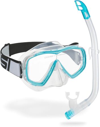Маска Cressi Estrella Jr для снорклінгу та дайвінгу, прозора/аквамарин + трубка