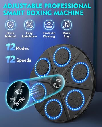 Музична бокс-машина для дорослих і дітей з Bluetooth, LED, 12 режимів та 12 швидкостей, бокс-рукавички в комплекті, електронний тренажер для боксу