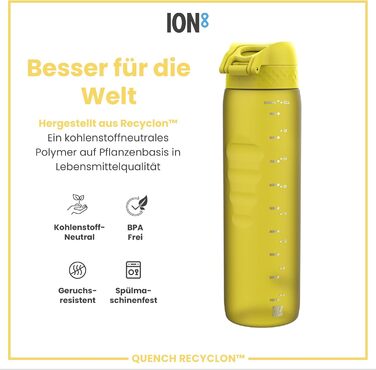 Пляшка для води Ion8 1 літр, 1000 мл, не протікає, зручна для спорту, BPA-free, з кришкою на засувці, легко миється, для фітнесу та тренажерного залу