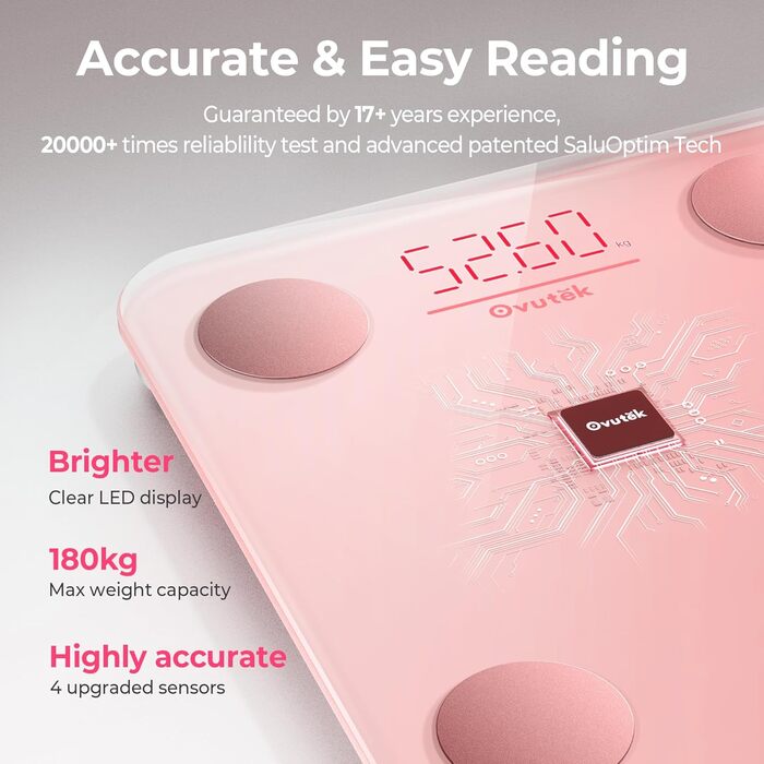 Розумна вага для тіла з вимірюванням ІМТ, цифрова вага для ванної кімнати рожевого кольору, точна вага для аналізу складу тіла