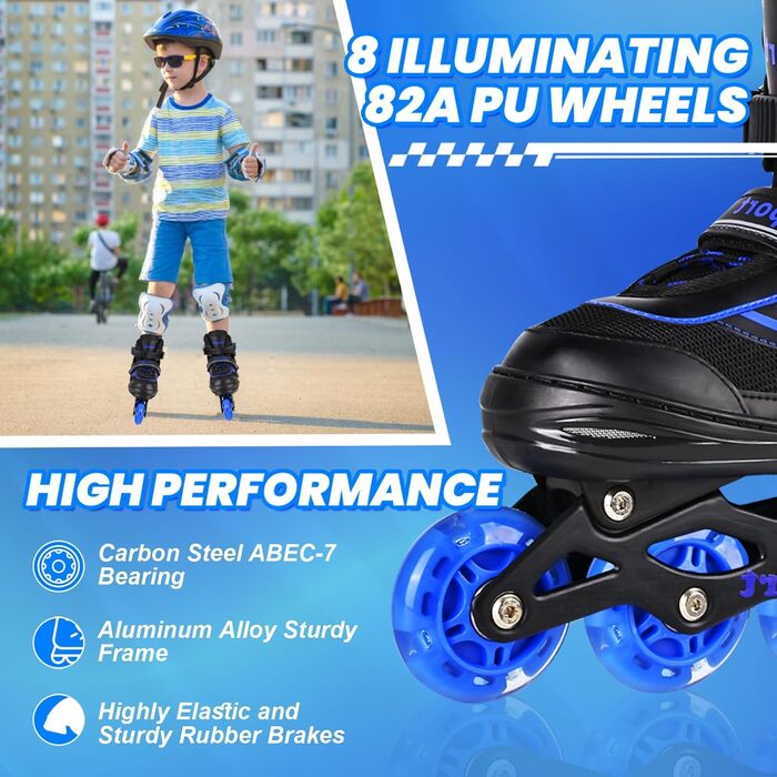 Дитячі ролики для катання в приміщенні та на вулиці, з підсвічуванням, для дівчаток та хлопчиків, розмір M, чорно-синій колір