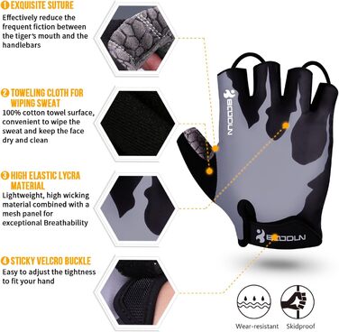 Перчатки велосипедні без пальців для фітнесу, дихаючі, з антиковзаючим покриттям та амортизацією, для MTB, фітнесу, чоловічі та жіночі, сірі (M)
