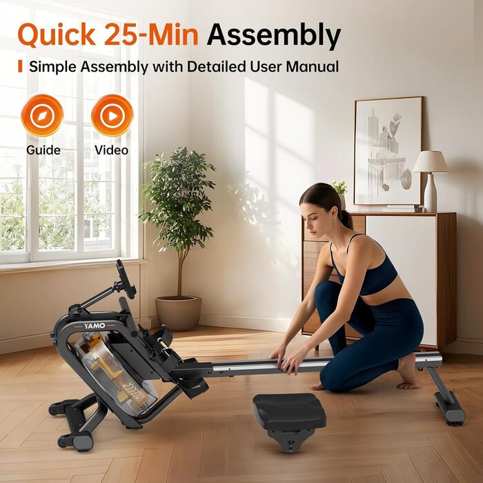 Гребний тренажер YAMO YR40 - жовтий, 16л, 6 рівнів опору, LCD, Bluetooth, Kinomap, 158кг