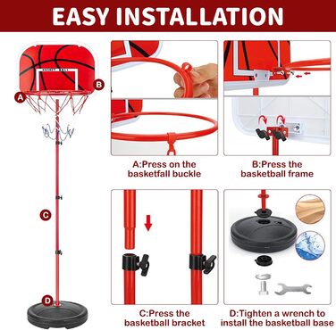 Дитячий баскетбольний кошик для вулиці та дому, регульована висота 50-150 см, комплект з м'ячами та сітками